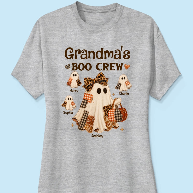 Grandma Fall Season Halloween Faux Patchwork Pattern Coquette - Personalized Shirt - Halloween Gift For Grandma