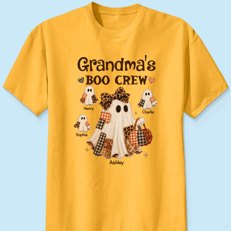 Grandma Fall Season Halloween Faux Patchwork Pattern Coquette - Personalized Shirt - Halloween Gift For Grandma
