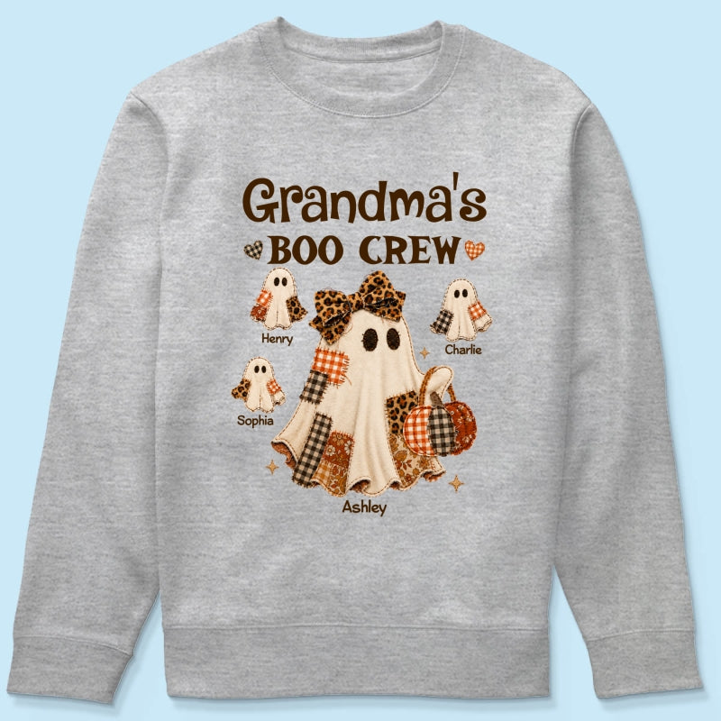 Grandma Fall Season Halloween Faux Patchwork Pattern Coquette - Personalized Shirt - Halloween Gift For Grandma