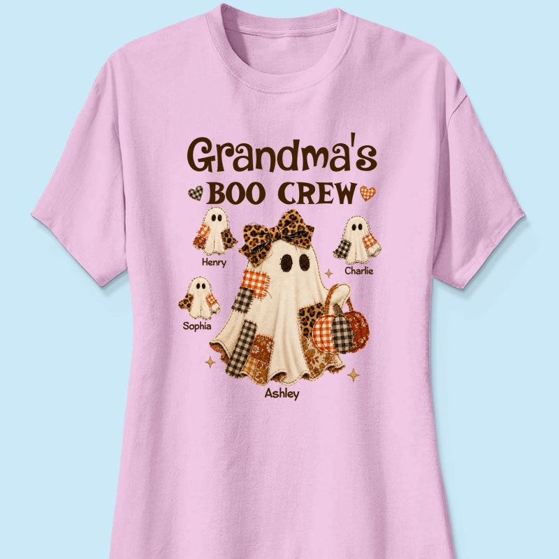 Grandma Fall Season Halloween Faux Patchwork Pattern Coquette - Personalized Shirt - Halloween Gift For Grandma