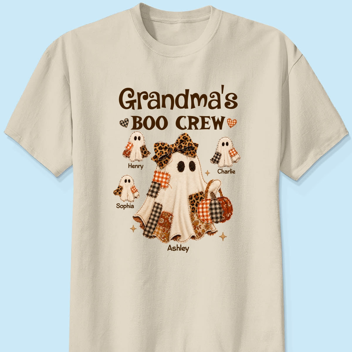 Grandma Fall Season Halloween Faux Patchwork Pattern Coquette - Personalized Shirt - Halloween Gift For Grandma