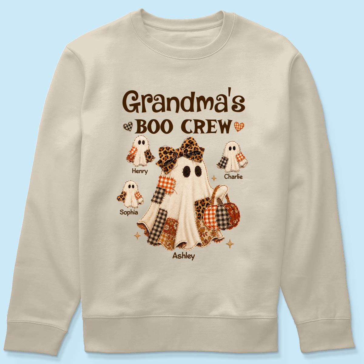 Grandma Fall Season Halloween Faux Patchwork Pattern Coquette - Personalized Shirt - Halloween Gift For Grandma