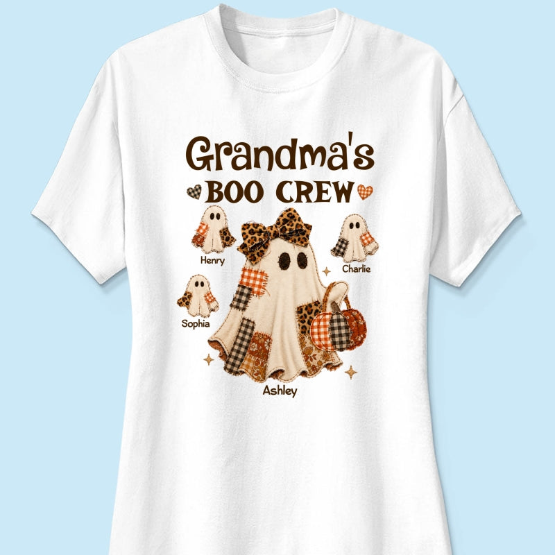 Grandma Fall Season Halloween Faux Patchwork Pattern Coquette - Personalized Shirt - Halloween Gift For Grandma
