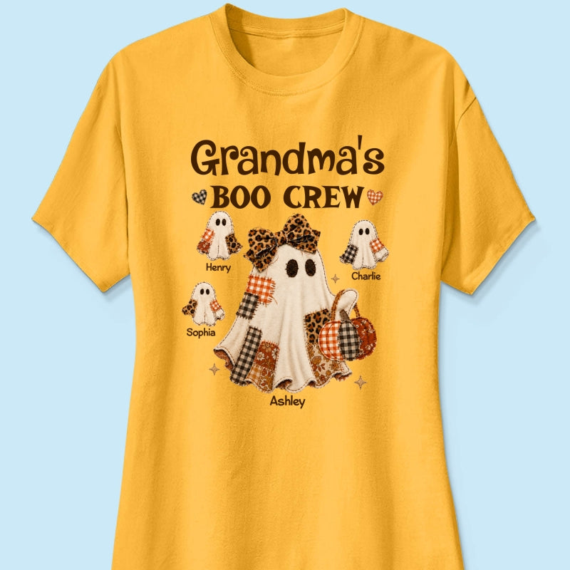 Grandma Fall Season Halloween Faux Patchwork Pattern Coquette - Personalized Shirt - Halloween Gift For Grandma