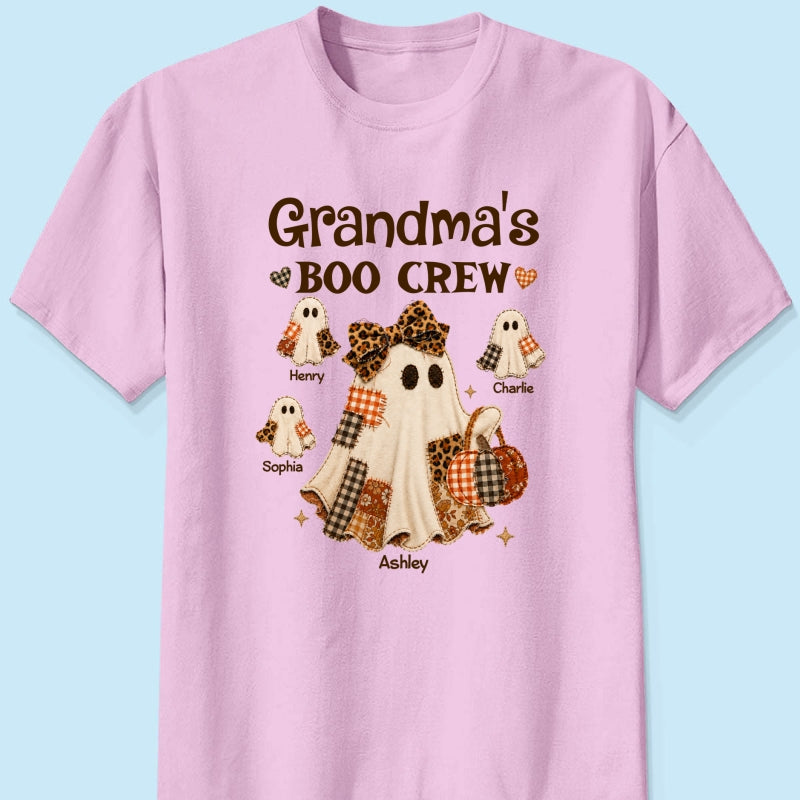 Grandma Fall Season Halloween Faux Patchwork Pattern Coquette - Personalized Shirt - Halloween Gift For Grandma