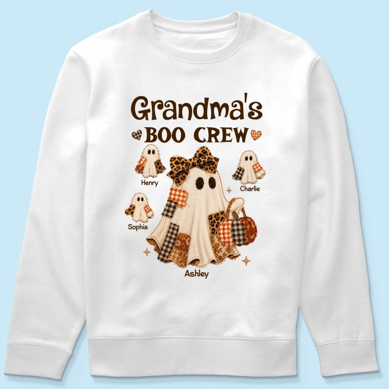 Grandma Fall Season Halloween Faux Patchwork Pattern Coquette - Personalized Shirt - Halloween Gift For Grandma