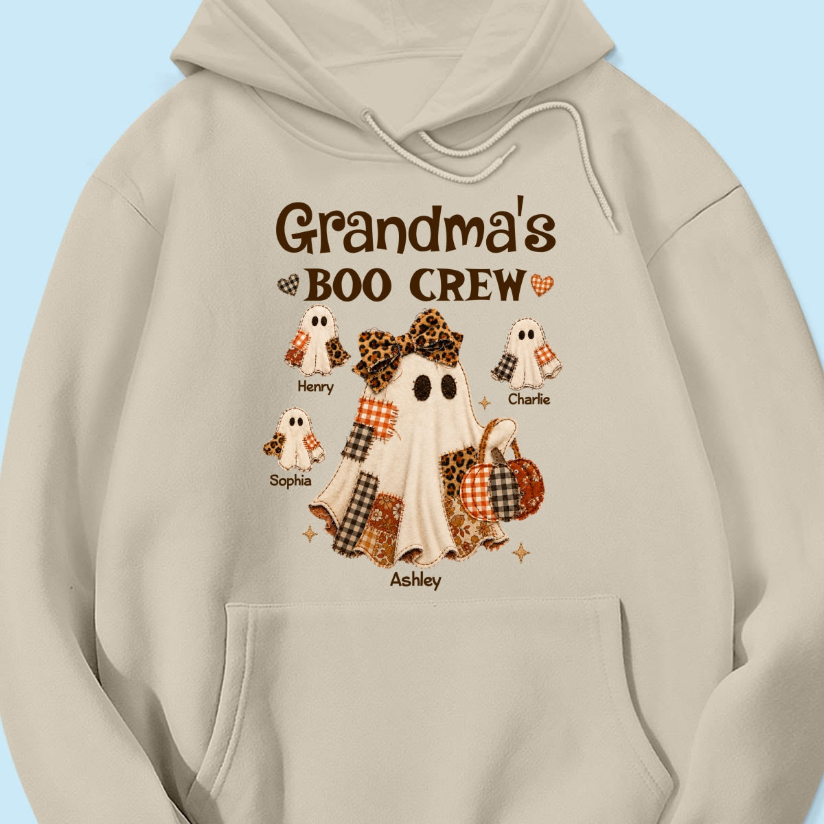 Grandma Fall Season Halloween Faux Patchwork Pattern Coquette - Personalized Shirt - Halloween Gift For Grandma