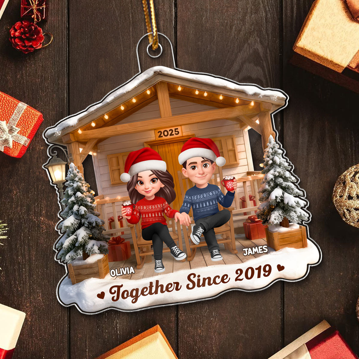 3D Effect Nostalgia Eternal Love Couple On Front Porch - Personalized Acrylic Ornament - Gift For Couple, For Him, For Her, Farmhouse Decor