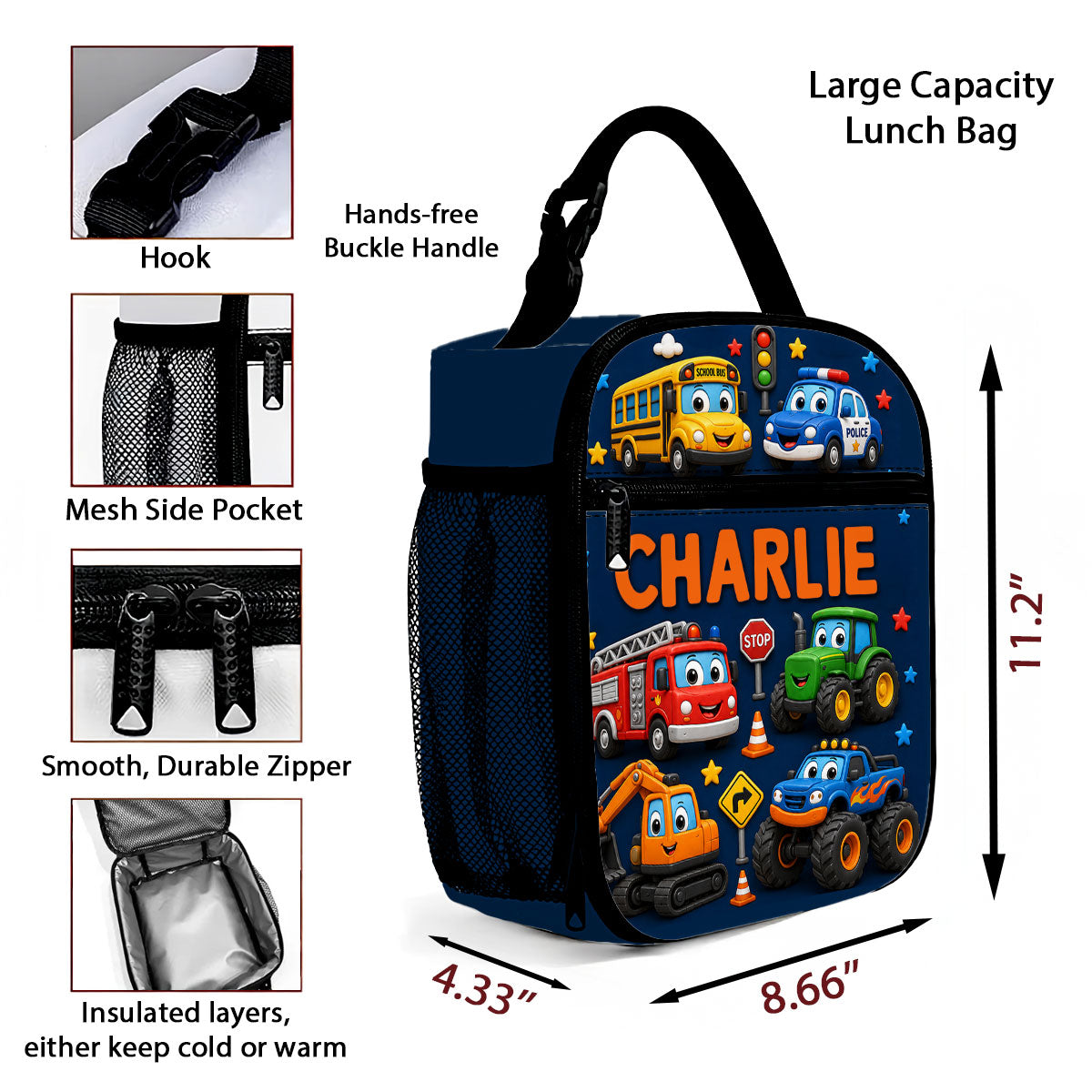 On-trend Animal Design for Boys Girls - Personalized Insulated Kid Lunch Bag - Back to School Gift for Kids