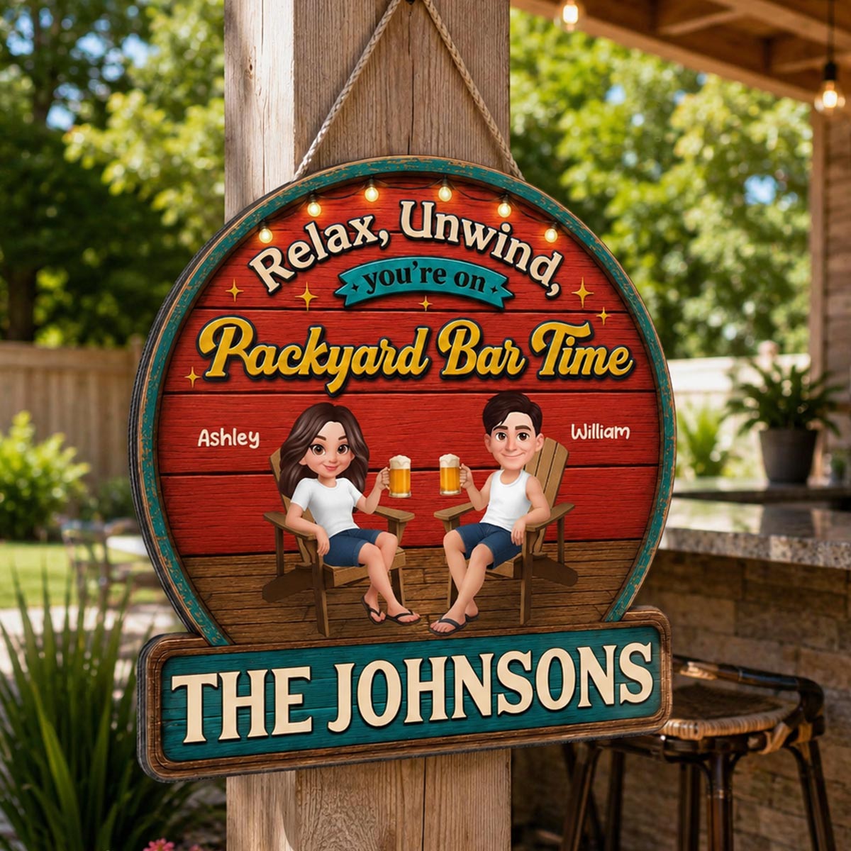 Summer Vibe Relax Unwind On Patio Backyard Bar Time - Personalized Wood Sign - Gift For Couple, Summer Outdoor Porch, Patio, Bar Decoration