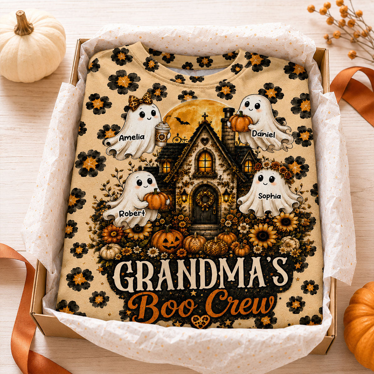 Leopard Style Grandma's Boo Crew - Personalized Shirt - Halloween Fall Season Gift For Grandma, Mom