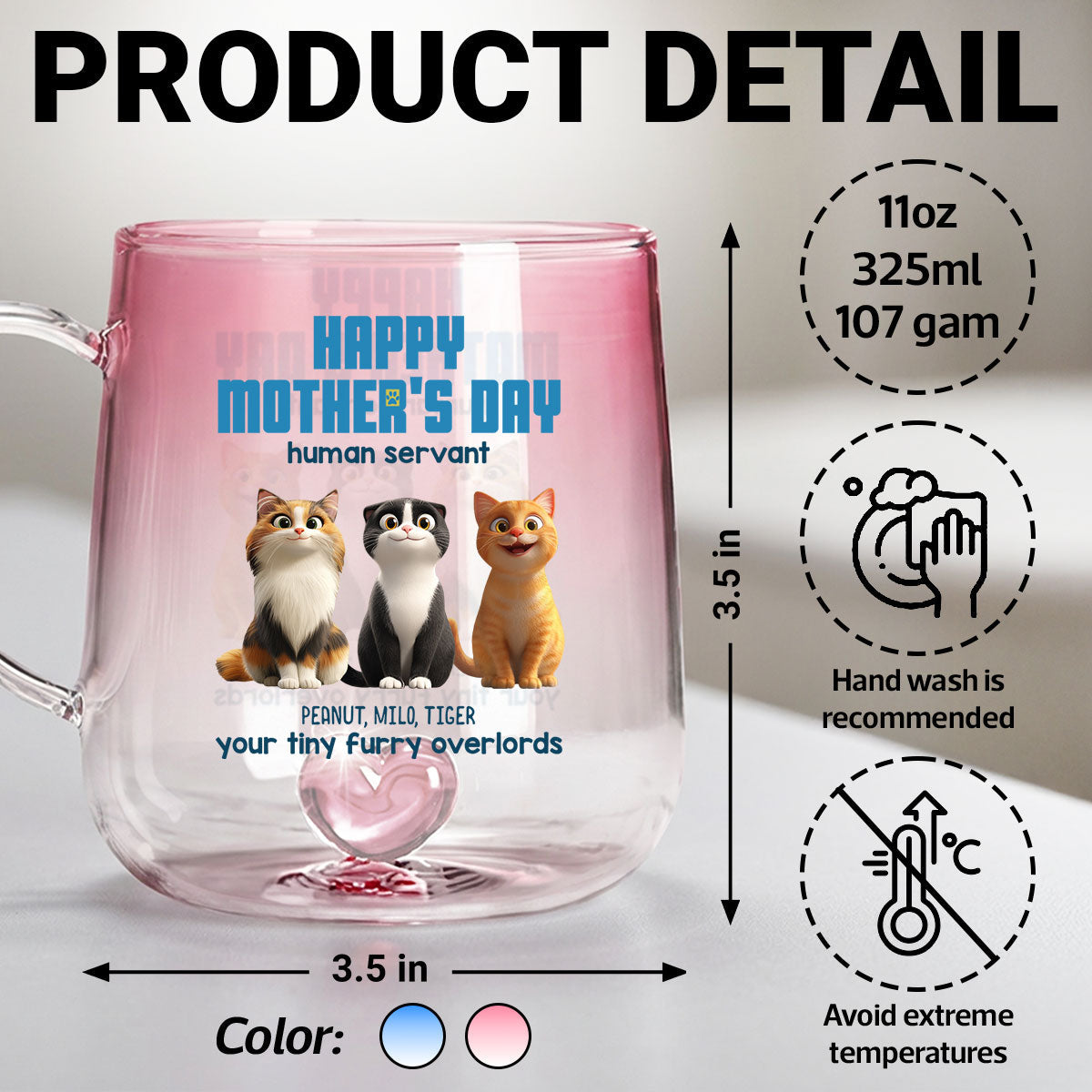 Happy Mother's Day Cat Mom Human Servant - Personalized Glass Mug - Heartfelt Gift for Cat Lovers