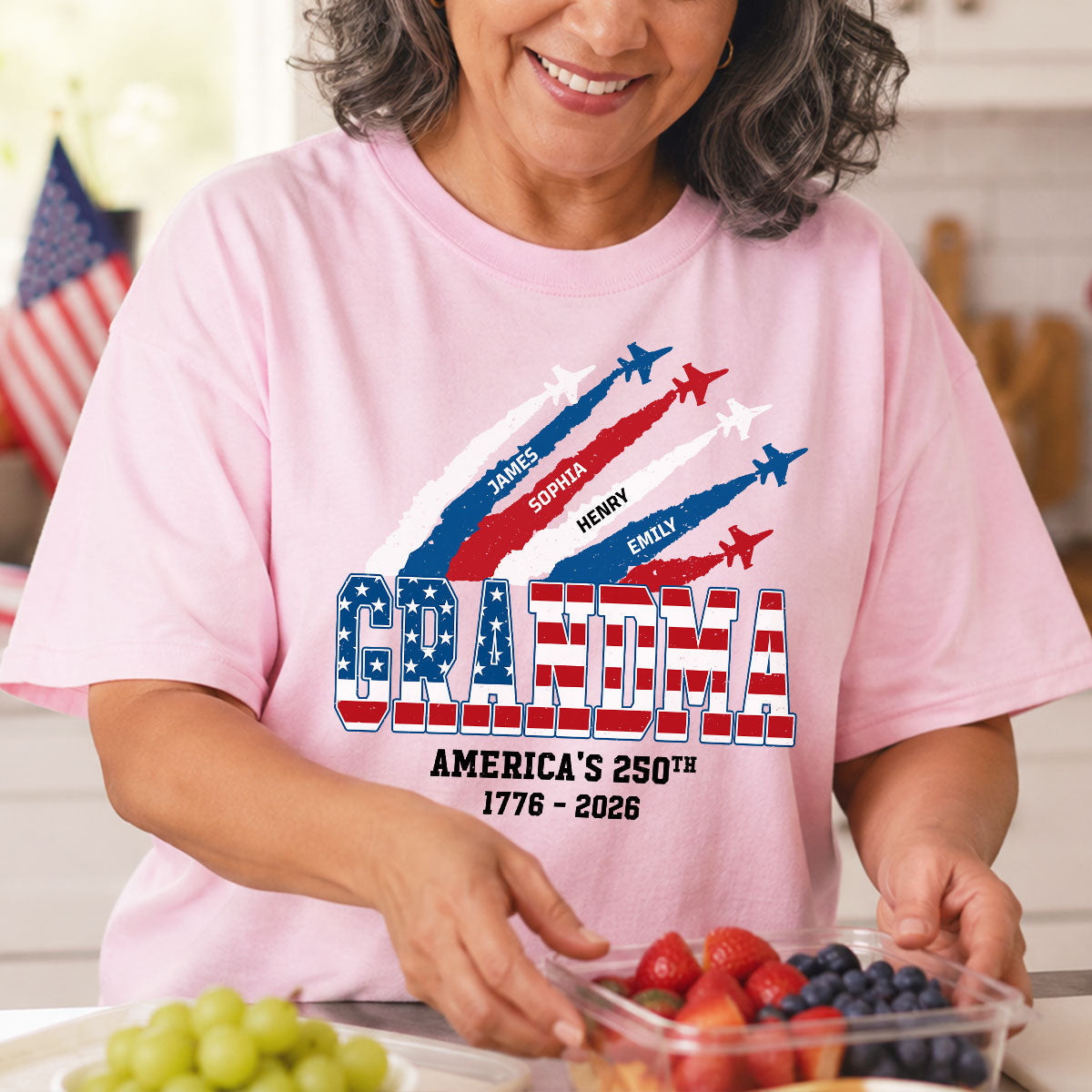 Proud Mom Grandma Nation Flag American 250th Anniversary Light Color - Personalized Shirt - Gift For Mom, Grandma