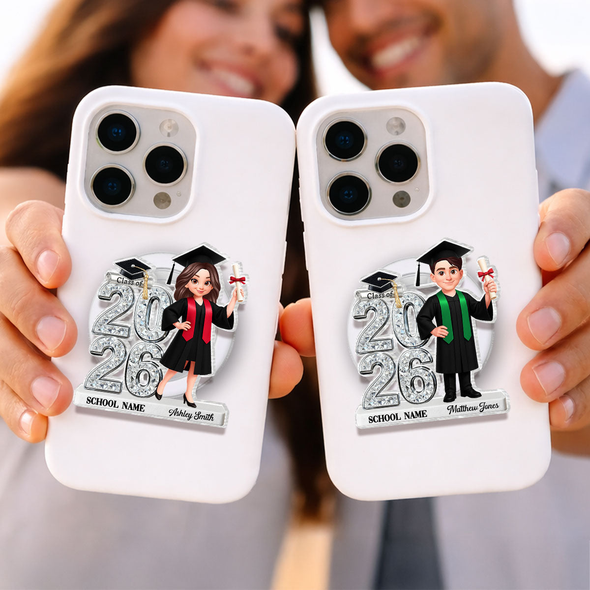 3D Shiny Effect Class Of 2026 2027 Senior - Personalized Acrylic Magnetic Phone Grip - Gift For Graduates, Daughter, Son