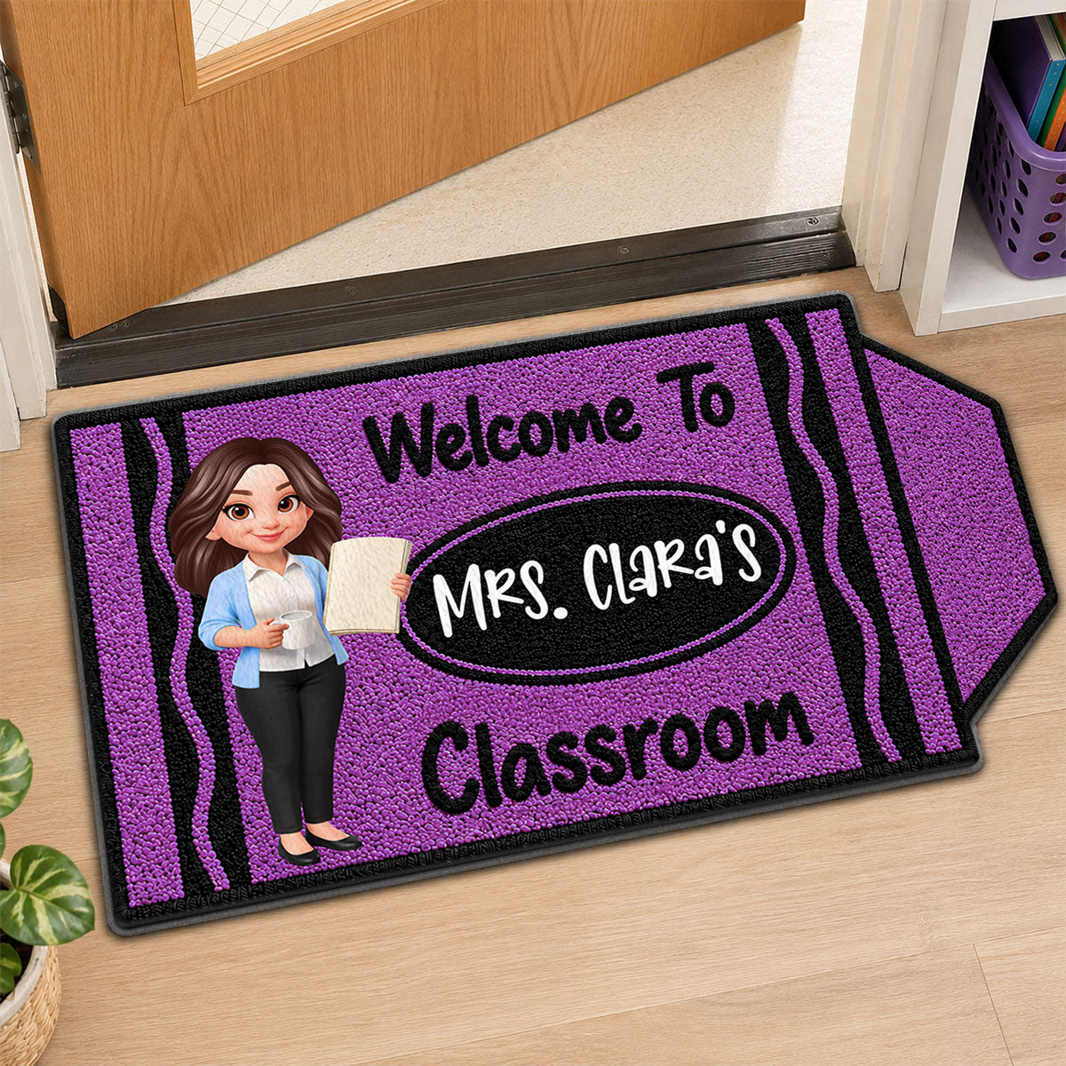 Happy Crayon Teacher Welcome To Classroom - Personalized Doormat - Back To School Gift For Teacher, Classroom Decor