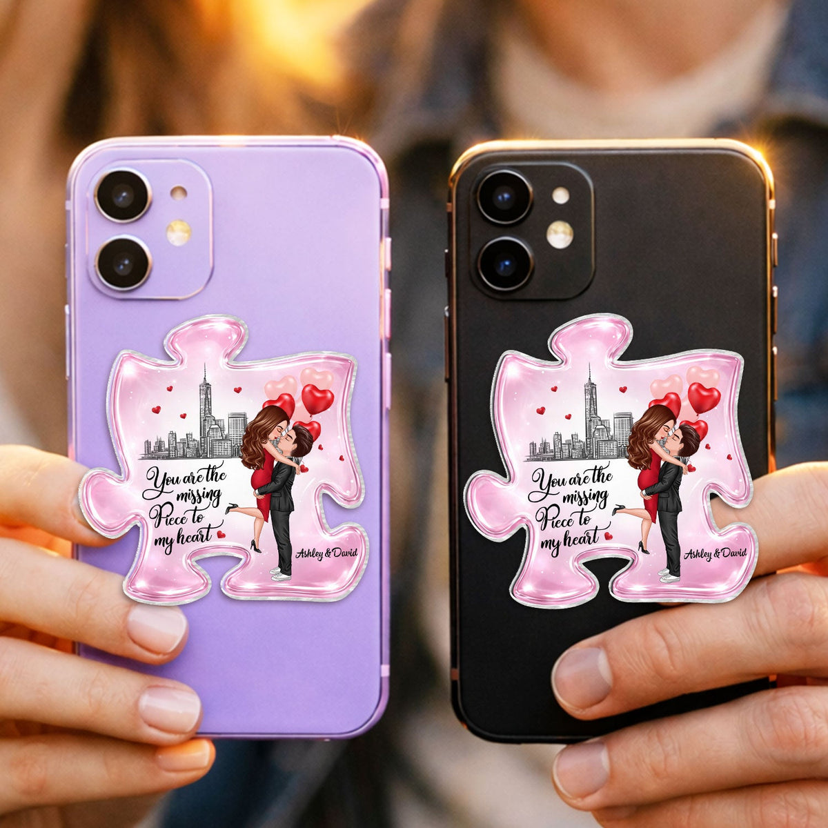 The Missing Piece To My Heart - Personalized Acrylic Magnetic Phone Grip - Anniversary Gift for Him, Gift for Her, Matching Phone Grips for Couples