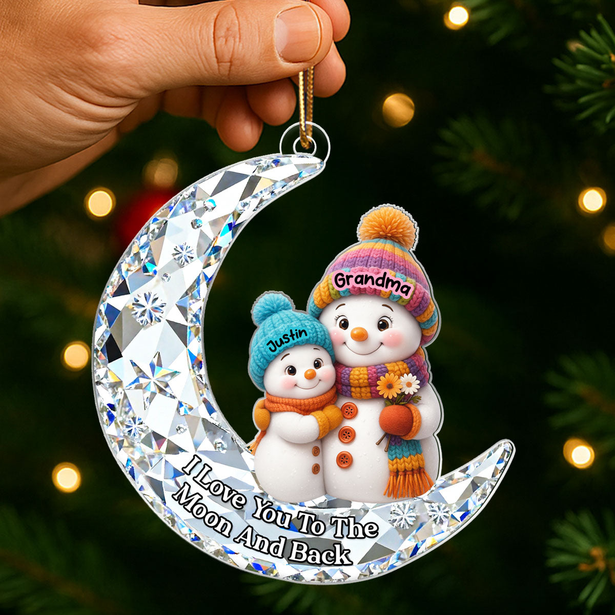 Love my Grandkid to the Moon and Back 3D Crystal Effect  - Personalized Acrylic Ornament - Christmas Gift for Grandma, Grandkids