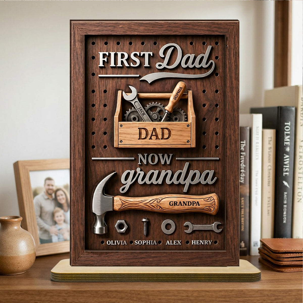 First Dad Now Grandpa Tool Box - Personalized 2-Layered Wooden Plaque - Heartfelt Gift For Dad, Grandpa, Husband