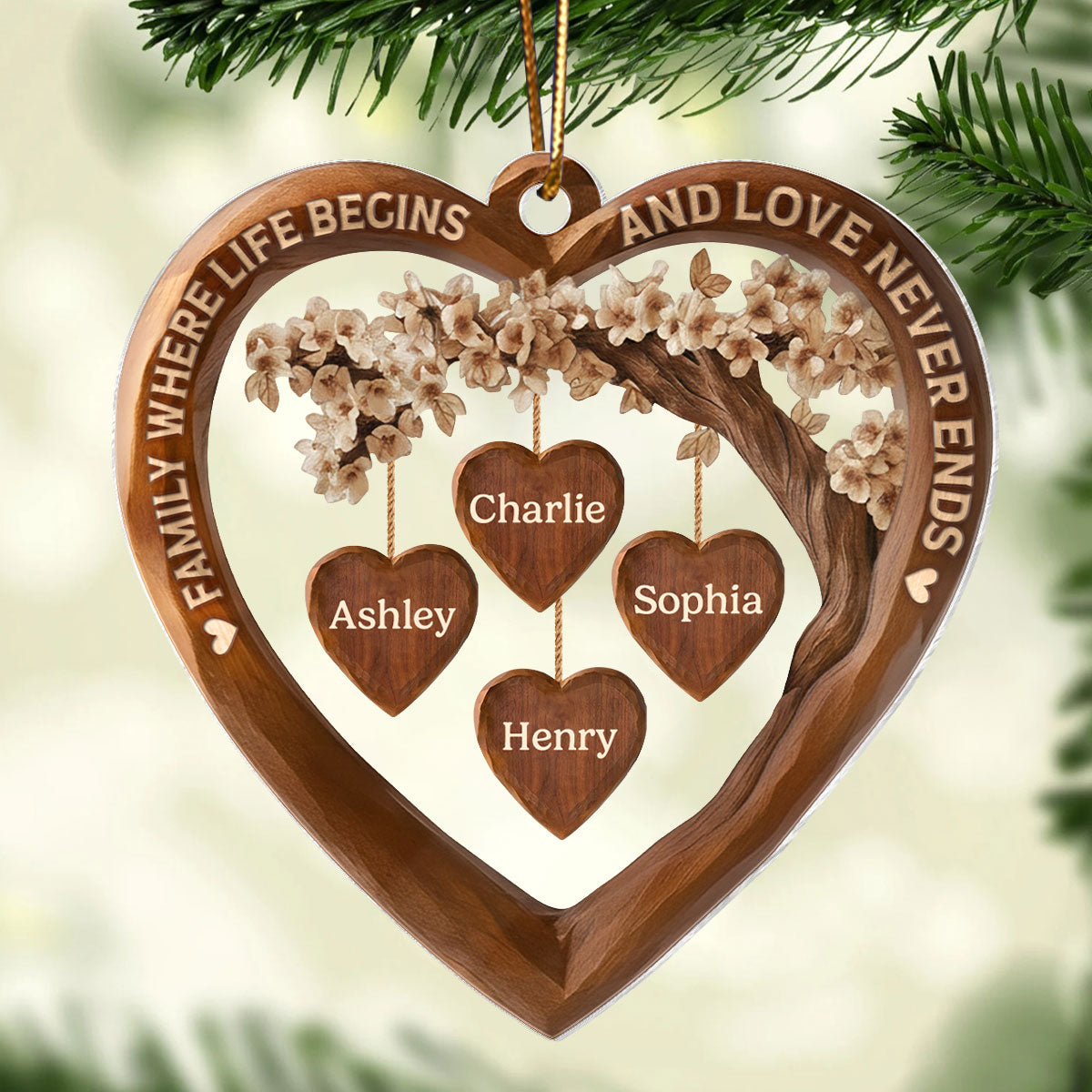 Family Where Life Begins and Love Never Ends - Personalized Acrylic Ornament - Thoughtful Christmas Gift for Loved Ones