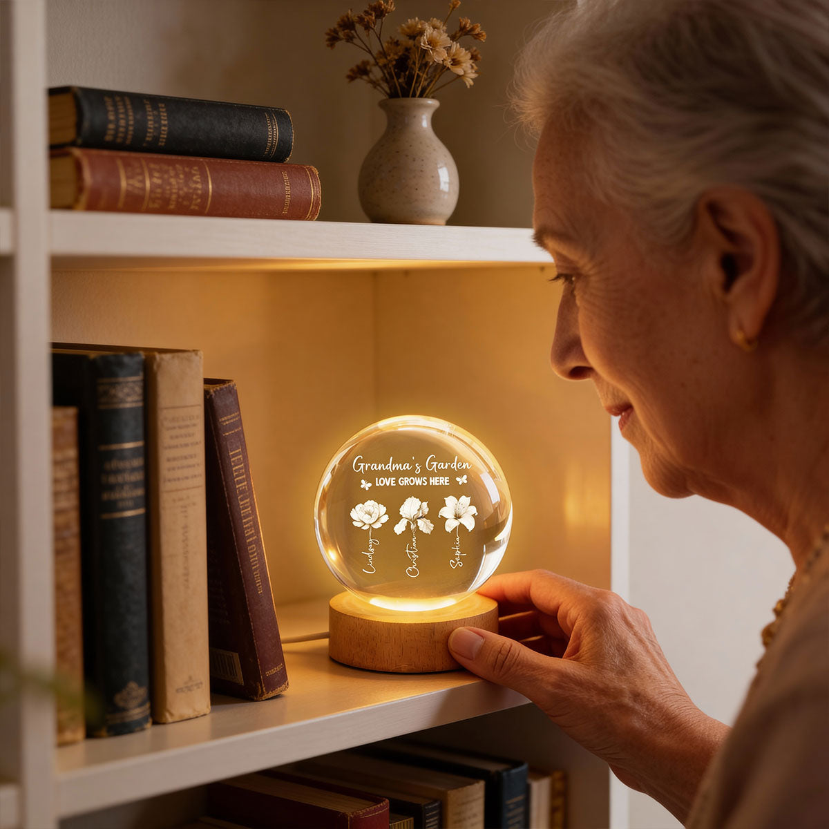 Grandma's Garden 3D Effect Birth Month Flowers - Personalized Crystal Ball LED Night Light