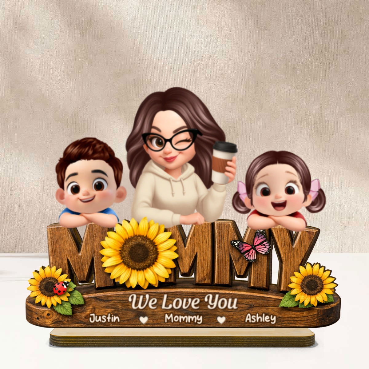 Mommy We Love You Sunflower Pattern - Personalized 2-Layered Wooden Plaque - Heartfelt Mother's Day Gift for Mom, Wife, Farmhouse Decor