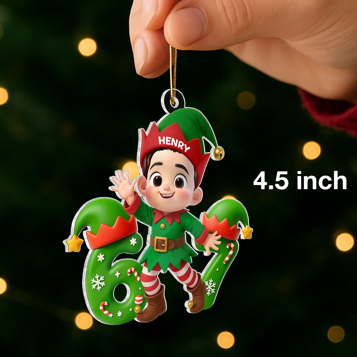 Christmas Elf Six Seven Trending Quote - Personalized Acrylic Ornament - Christmas Gift for Kid, Grandkids