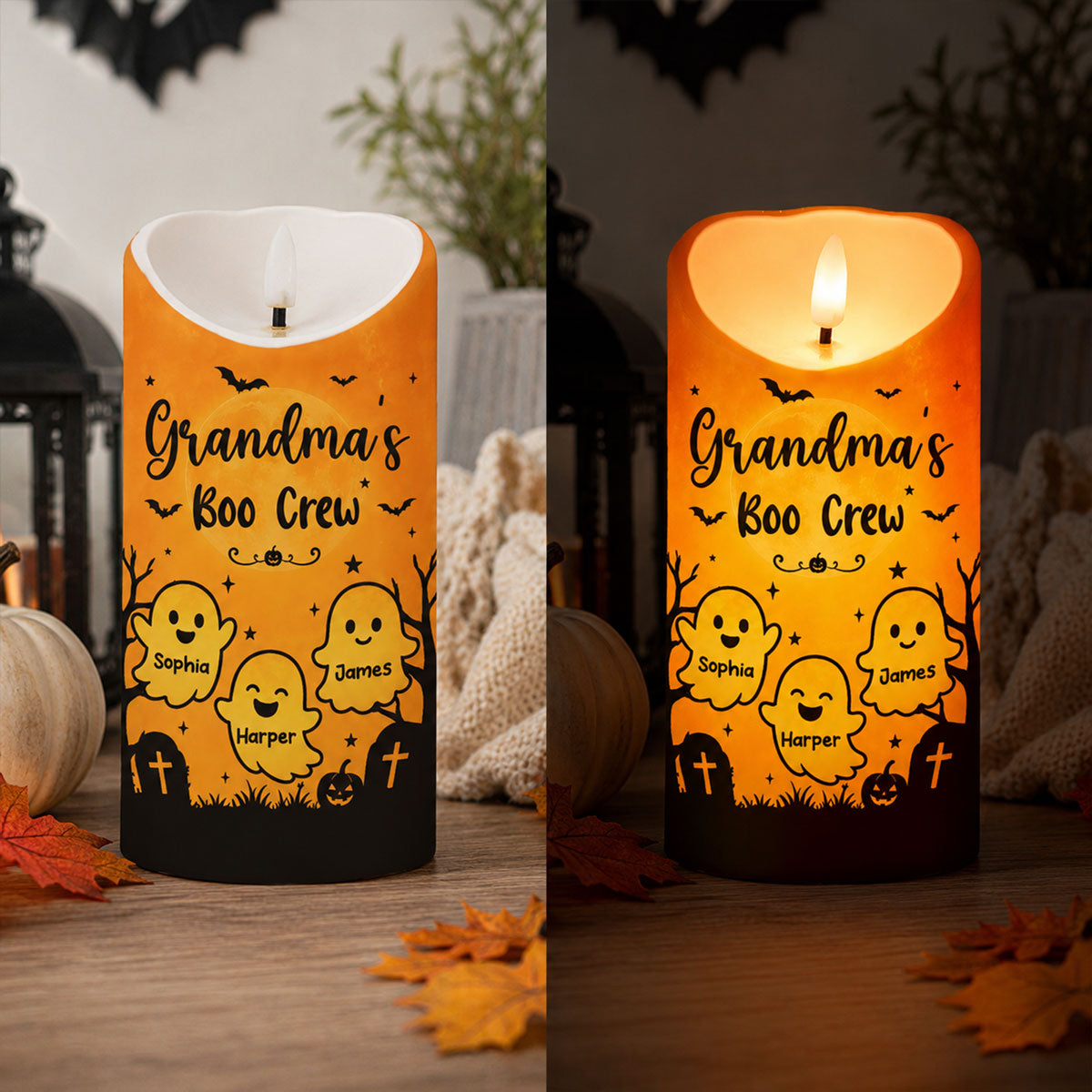 Grandma's Little Boo Crew - Personalized LED Candle - Halloween Decor For Grandma