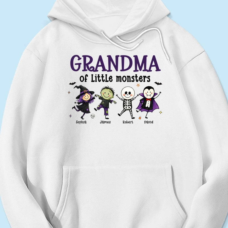 Grandma Mom Of Little Monsters Cute Doodle Characters - Personalized Shirt - Halloween Costume For Mom Grandma