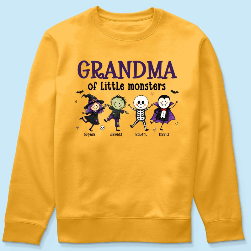 Grandma Mom Of Little Monsters Cute Doodle Characters - Personalized Shirt - Halloween Costume For Mom Grandma