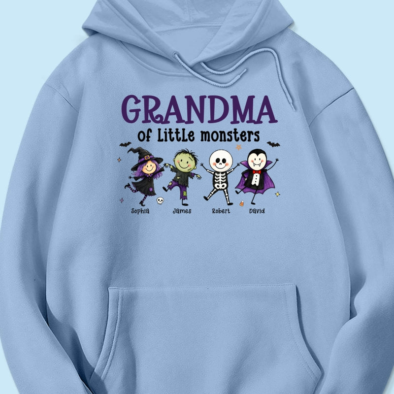 Grandma Mom Of Little Monsters Cute Doodle Characters - Personalized Shirt - Halloween Costume For Mom Grandma
