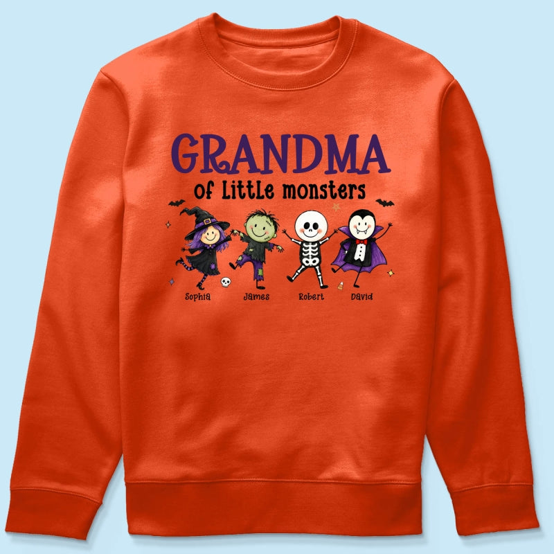 Grandma Mom Of Little Monsters Cute Doodle Characters - Personalized Shirt - Halloween Costume For Mom Grandma