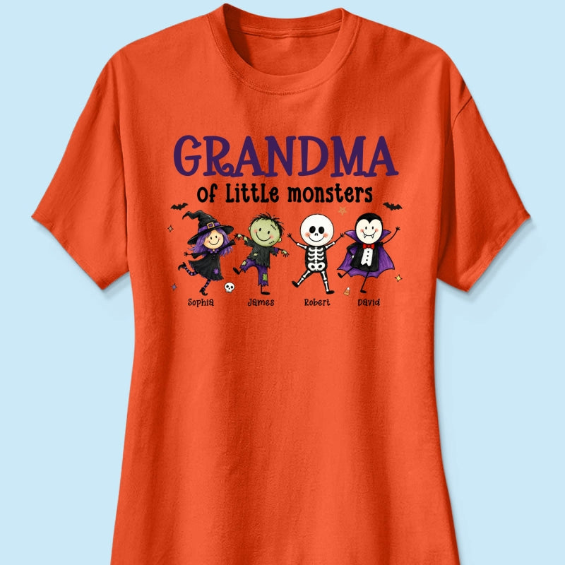 Grandma Mom Of Little Monsters Cute Doodle Characters - Personalized Shirt - Halloween Costume For Mom Grandma