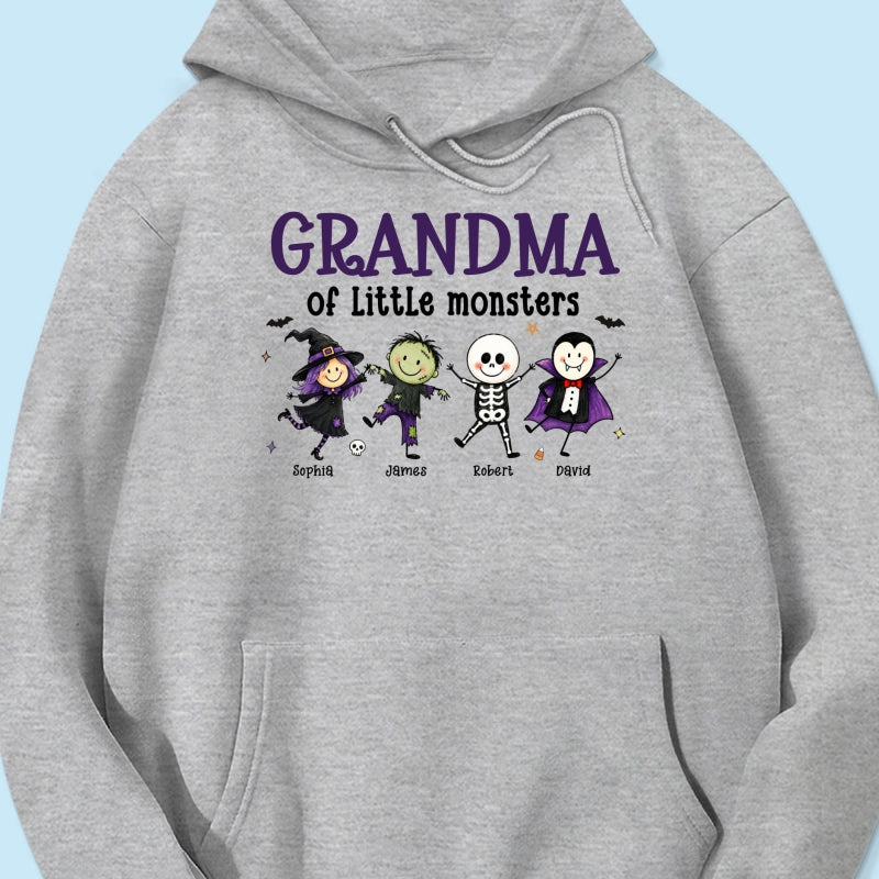 Grandma Mom Of Little Monsters Cute Doodle Characters - Personalized Shirt - Halloween Costume For Mom Grandma