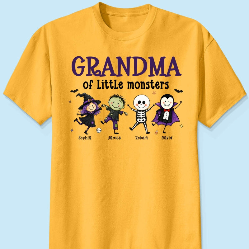 Grandma Mom Of Little Monsters Cute Doodle Characters - Personalized Shirt - Halloween Costume For Mom Grandma