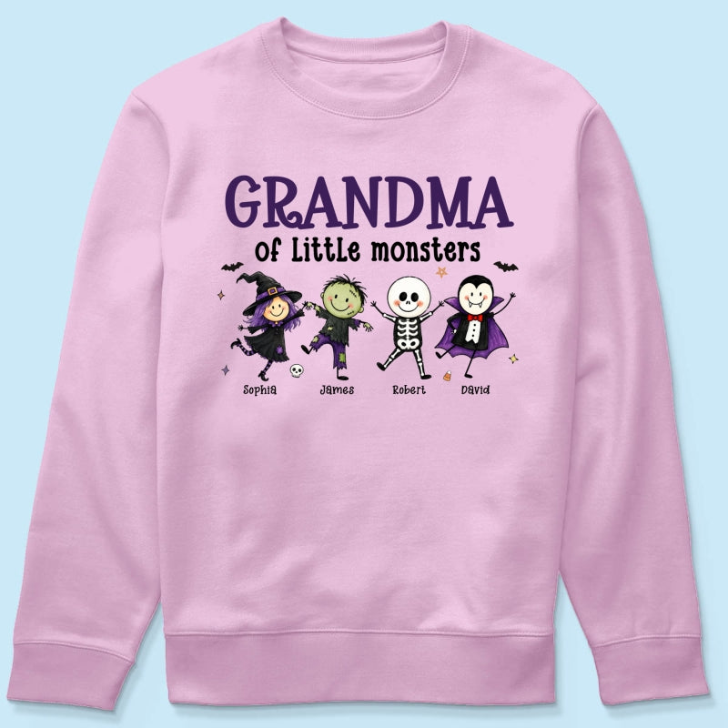 Grandma Mom Of Little Monsters Cute Doodle Characters - Personalized Shirt - Halloween Costume For Mom Grandma