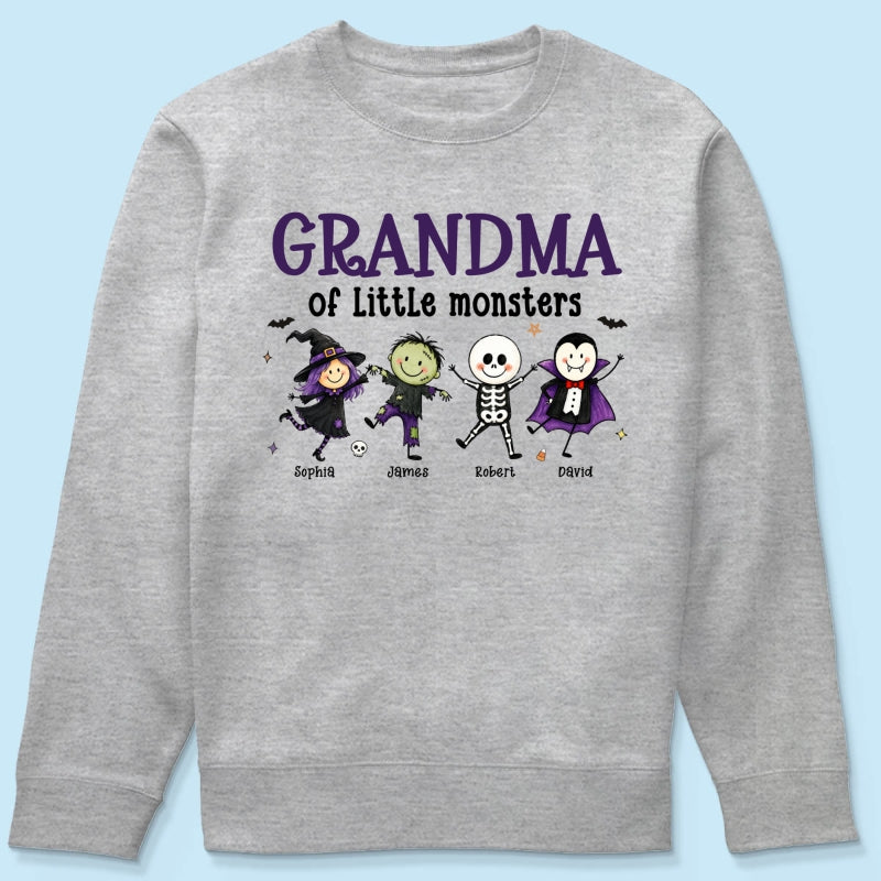 Grandma Mom Of Little Monsters Cute Doodle Characters - Personalized Shirt - Halloween Costume For Mom Grandma