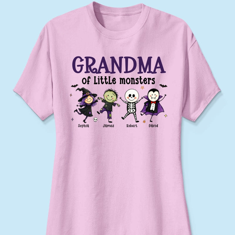 Grandma Mom Of Little Monsters Cute Doodle Characters - Personalized Shirt - Halloween Costume For Mom Grandma