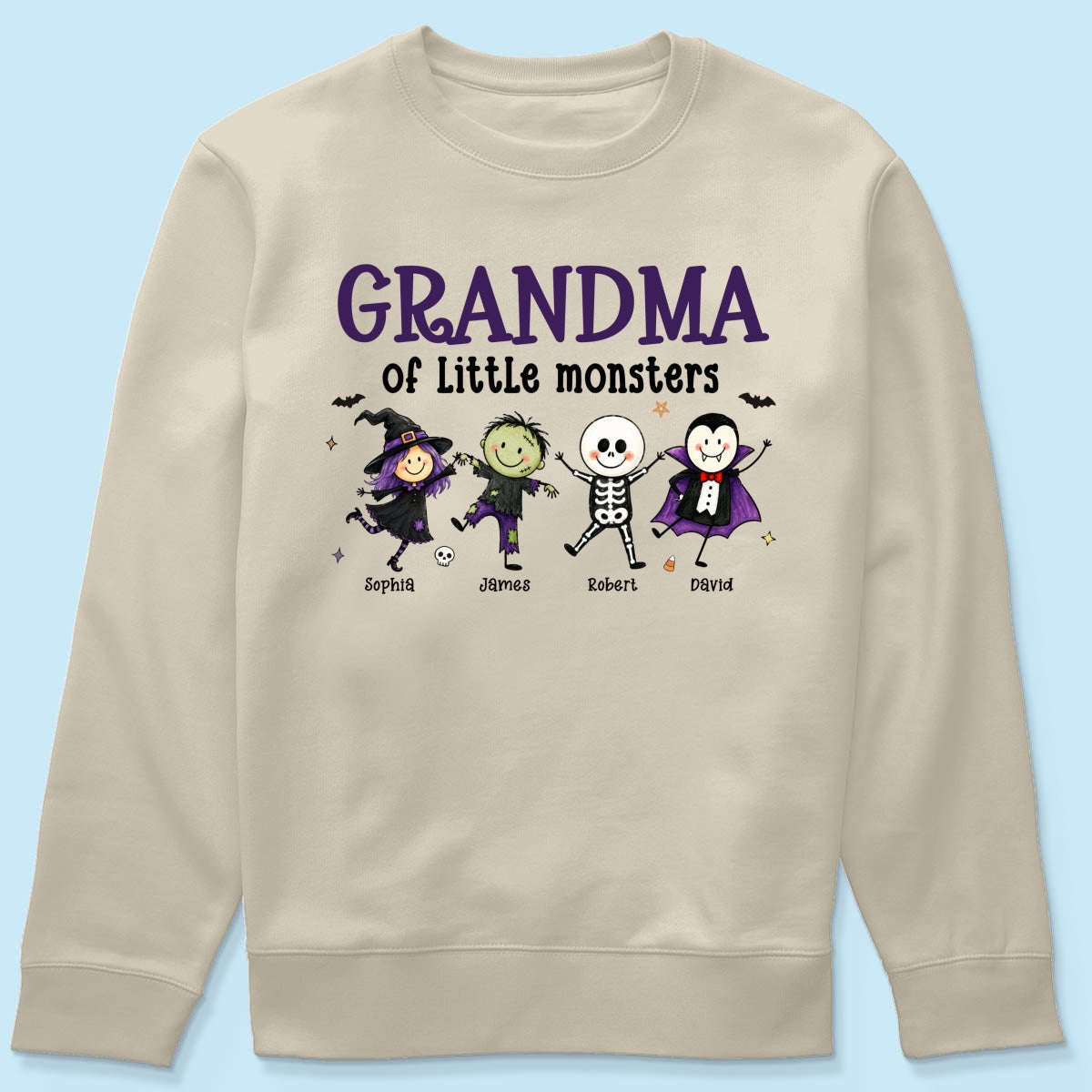 Grandma Mom Of Little Monsters Cute Doodle Characters - Personalized Shirt - Halloween Costume For Mom Grandma