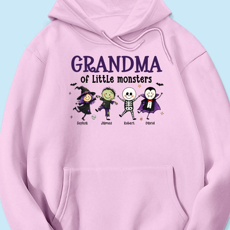 Grandma Mom Of Little Monsters Cute Doodle Characters - Personalized Shirt - Halloween Costume For Mom Grandma