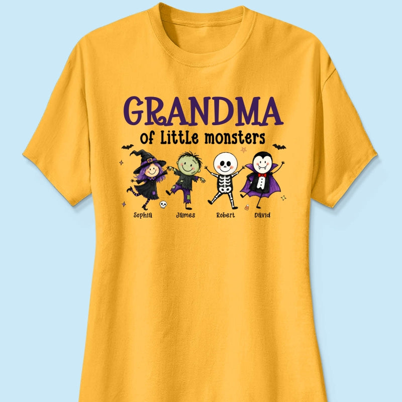 Grandma Mom Of Little Monsters Cute Doodle Characters - Personalized Shirt - Halloween Costume For Mom Grandma