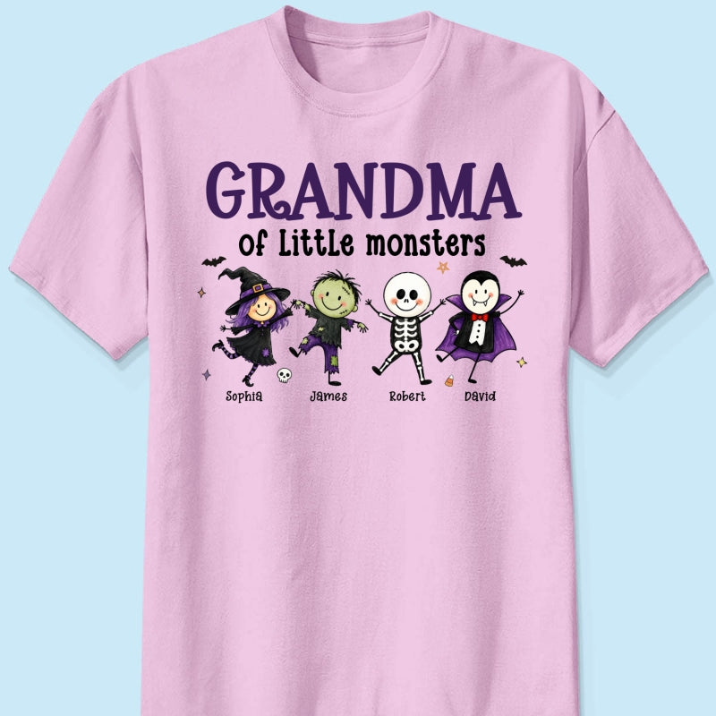 Grandma Mom Of Little Monsters Cute Doodle Characters - Personalized Shirt - Halloween Costume For Mom Grandma