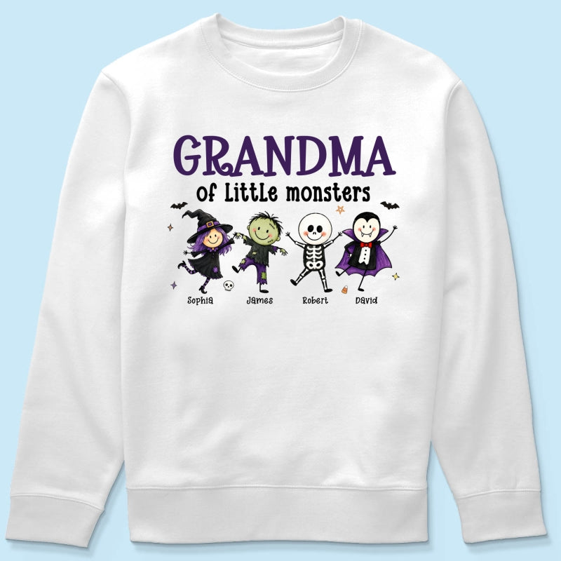 Grandma Mom Of Little Monsters Cute Doodle Characters - Personalized Shirt - Halloween Costume For Mom Grandma