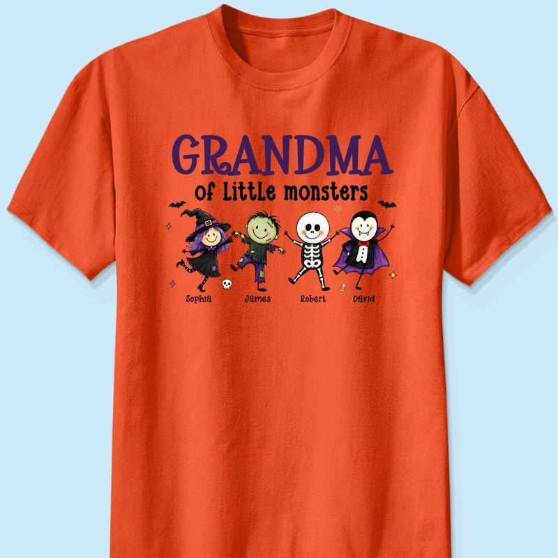 Grandma Mom Of Little Monsters Cute Doodle Characters - Personalized Shirt - Halloween Costume For Mom Grandma