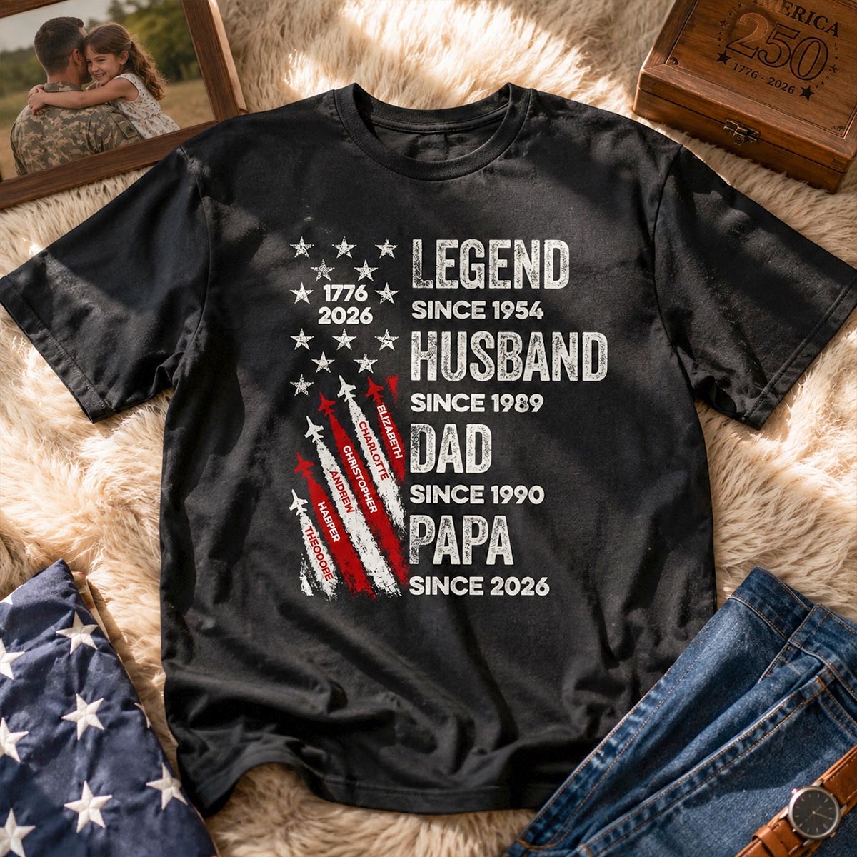 Legend Husband Dad Grandpa Kid Custom Name - Personalized Shirt - American 250th Anniversary Keepsake For Husband, Dad, Grandpa