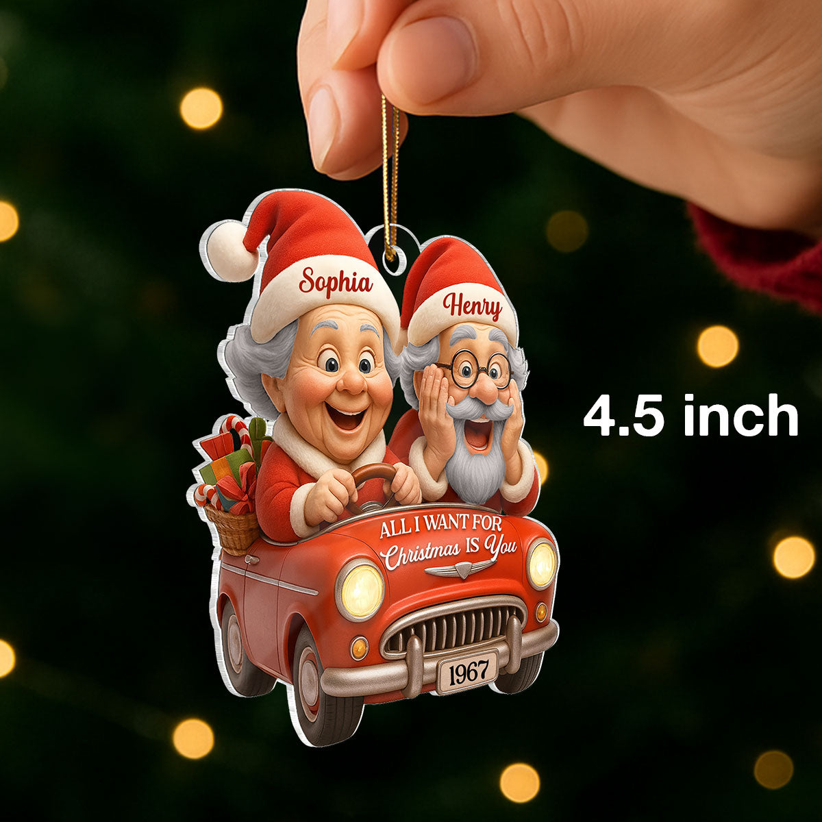 Old Couple In Santa Car - Personalized Acrylic Ornament - Unique Christmas Gift For Him, For Her, For Couple