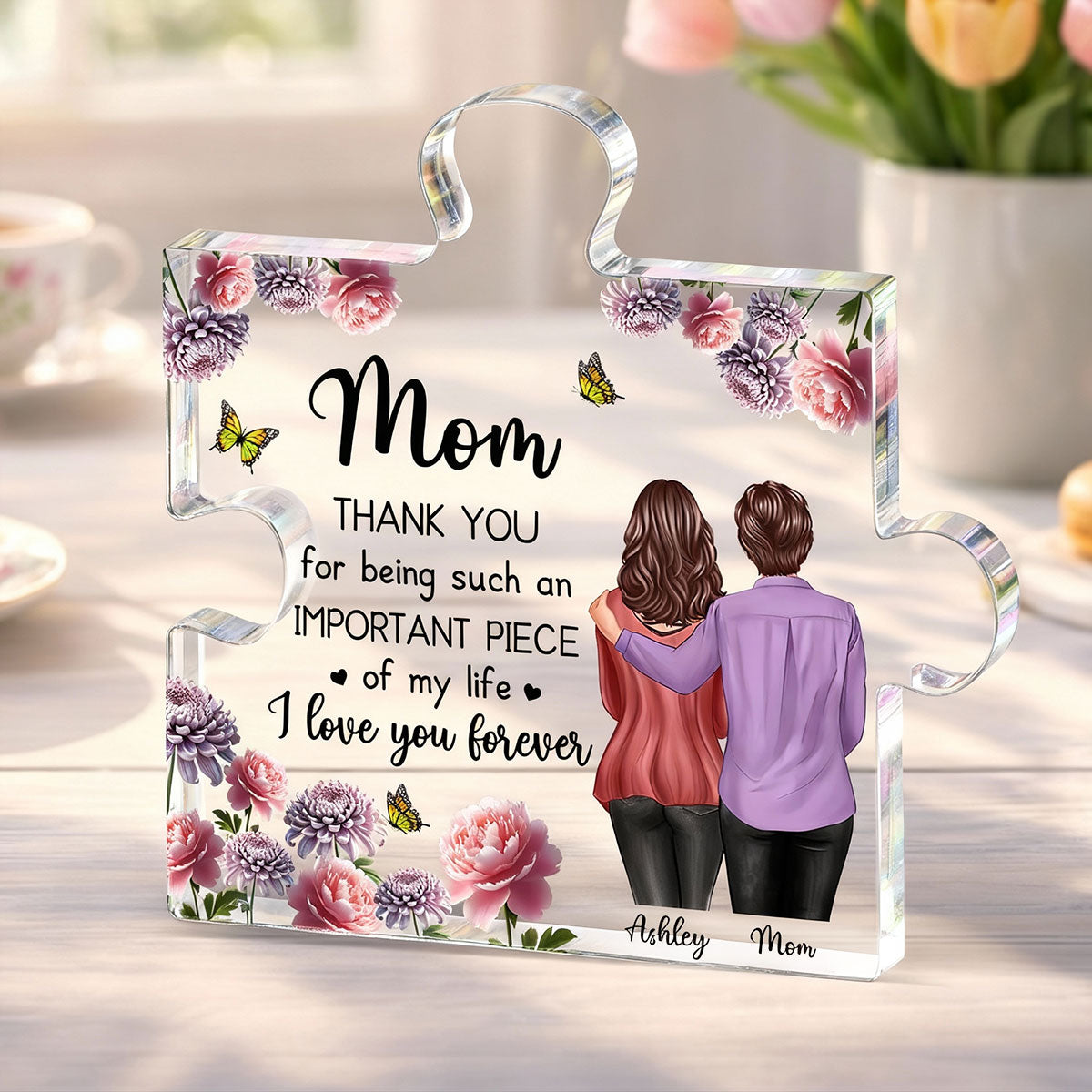 Mom I Love You Forever Birth Month Flowers - Personalized Acrylic Block Plaque - Heartfelt Gift For Mom, Grandma