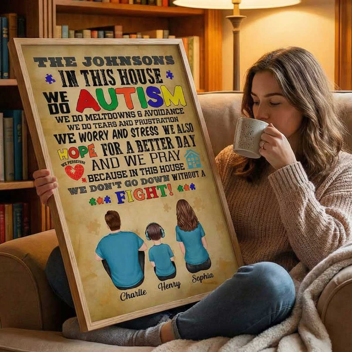 In This House We Do Autism Family Back View - Personalized Poster - Autism Awareness Home Decor