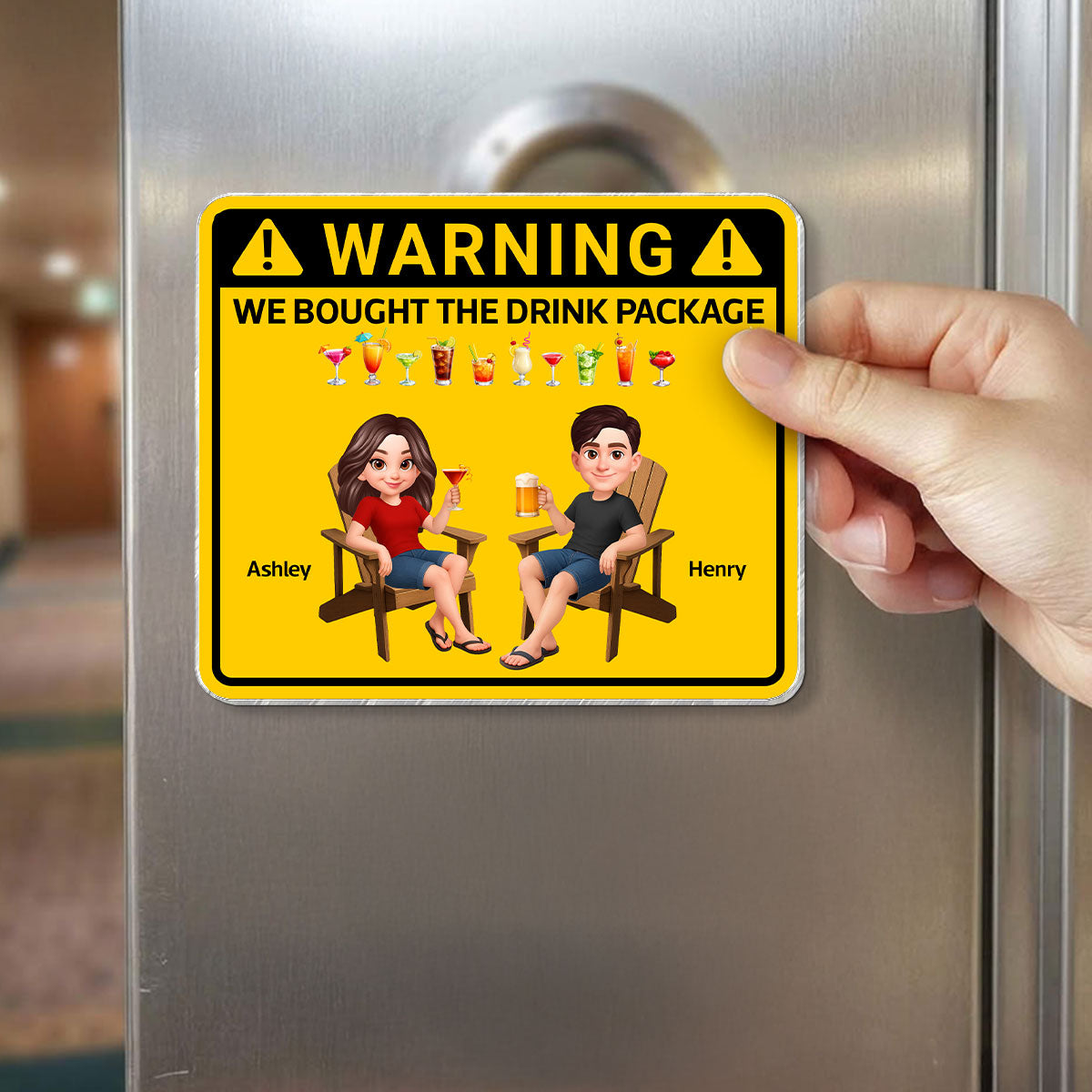 Couple Warning Caution We Bought The Drink Package - Personalized Cruise Ship Door Magnet - Funny Cruise Decorations Magnet, Summer Drink Package Cruise Magnet