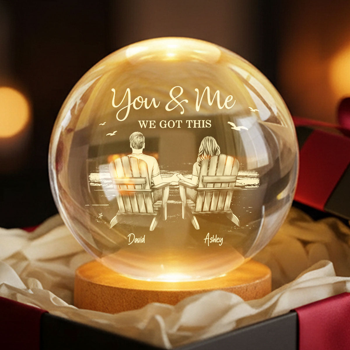 Eternal Love Couple Beach Landscape - Personalized Crystal Ball LED Night Light - Valentine's Day Gift For Couple