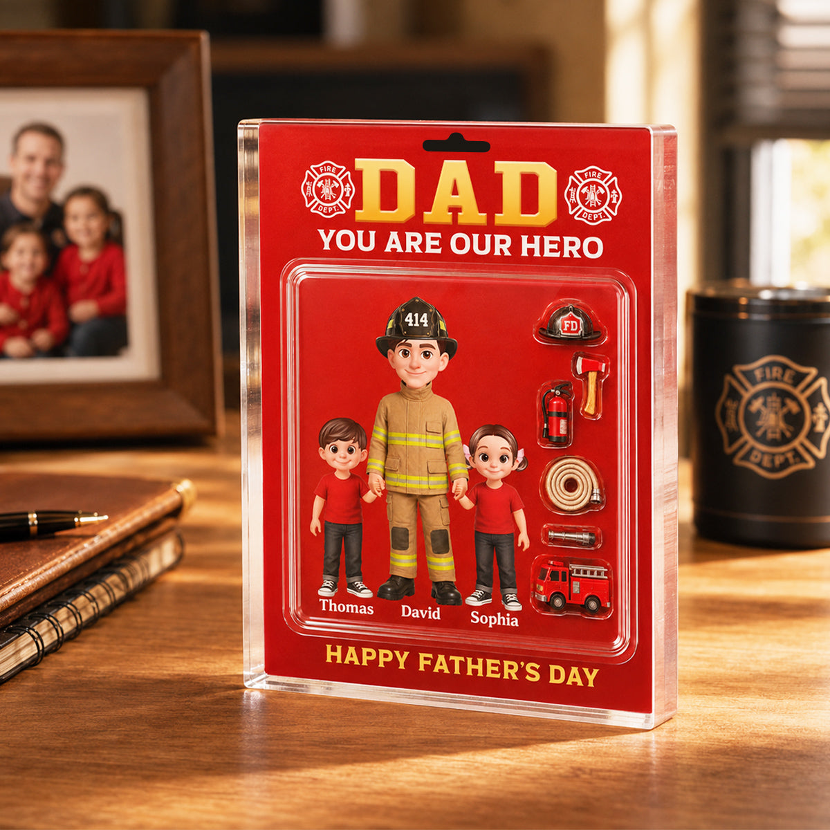 Proud Firefighter Dad You Are Our Hero - Personalized Acrylic Block Plaque -  Gift For Dad, Husband